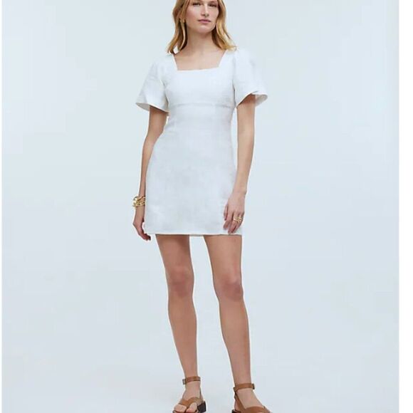 Madewell Square-Neck Mini Dress in 100% Linen in White NWT - Picture 7 of 14